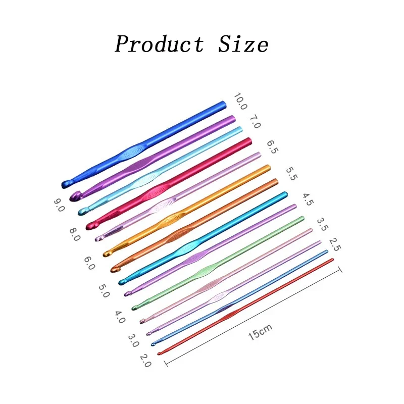 14pcs Aluminum Yarn Knitting Needles Metal Crochet Tip Needles for DIY Needle Hand Craft Yarn Weaving Needle Sewing Tool