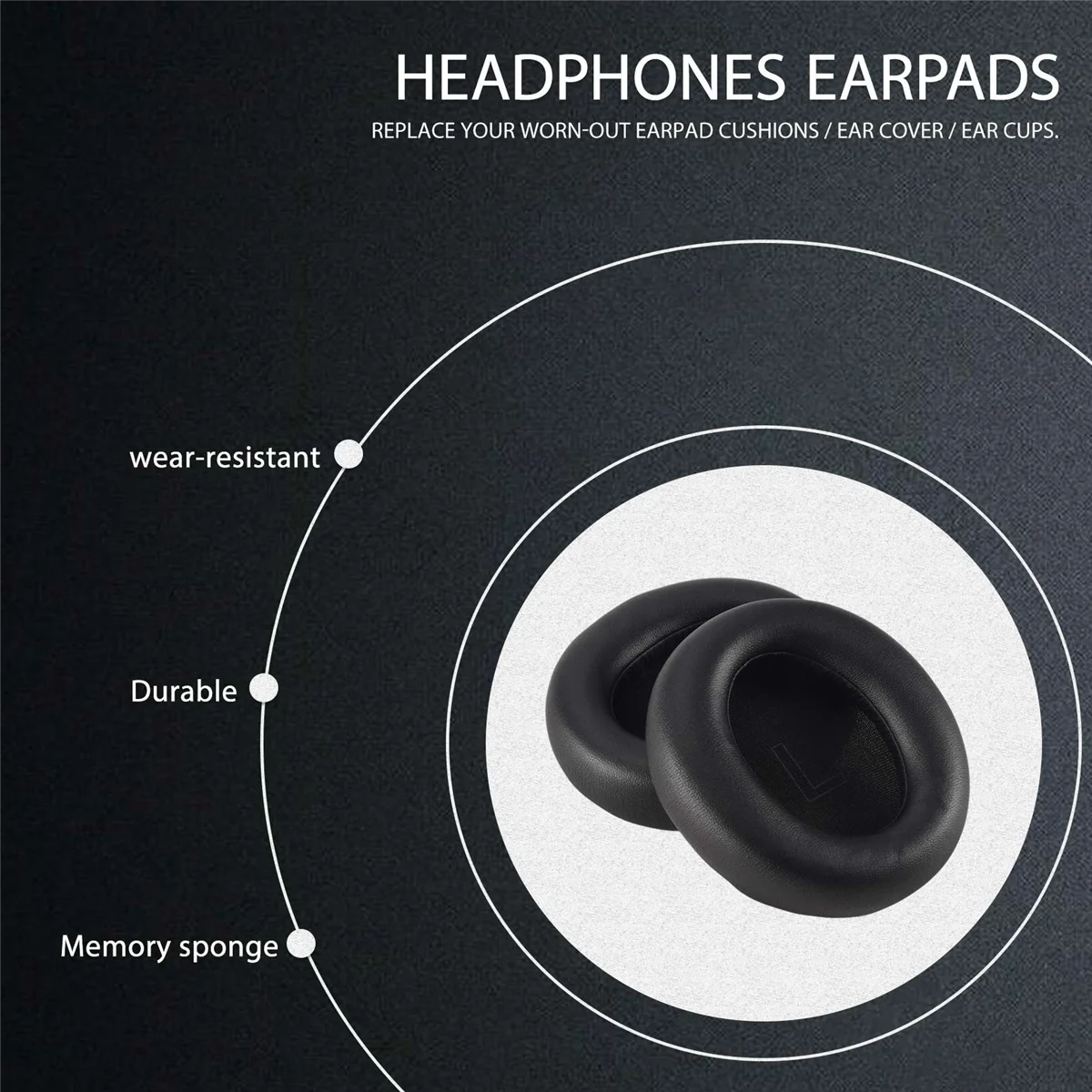 Bantalan Telinga Pengganti Terbaik untuk Anker Soundcore Life Q30/Q35 Bantalan Telinga Headphone Kulit Protein (Hitam)