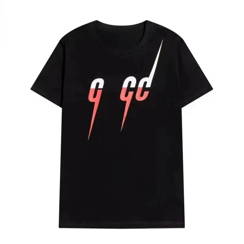 2026 Men Crew Neck Short Sleeve T-shirt Gradient Lightning Letter Graphic Print Tees Casual Breathable Summer Street Tops