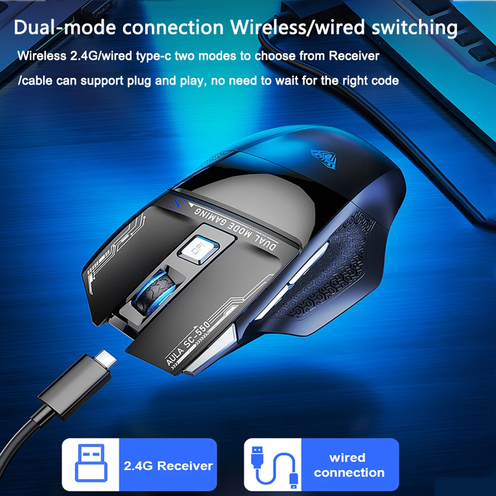 Aula sc550 Gaming-Maus 2,4g drahtlose Makro-Maus RGB Hintergrund beleuchtung ergonomisches Design E-Sport-Maus PC-Zubehör