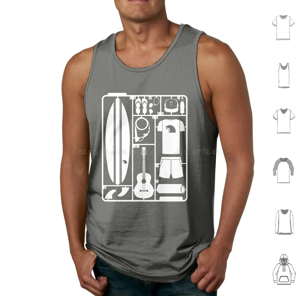 Surfers Equipment Technical Instruction Art Tank Tops Vest Sleeveless Modellbausatz Surfer Surfing Hawaii Beach Outfit