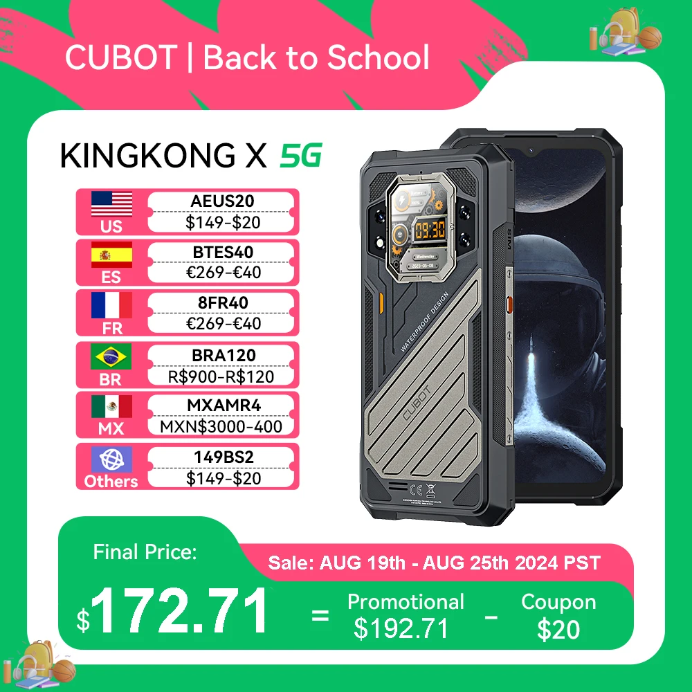 [월드 프리미어] CUBOT KINGKONG X, 러기드 스마트폰 5G, 32GB RAM(16GB+16GB 확장), 256/512GB ROM, 10200mAh 배터리, 6.583인치 120Hz 2.4K 화면, 100MP 카메라, NFC, 5g스마트폰, WiFi 6, 안드로이드 스마트폰, smartphone android, IP68/IP69K 보호, 장바구니에 담기