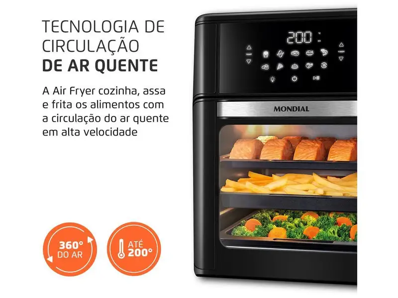 Fritadeira Elétrica sem Óleo Air Fryer Mondial Forno Oven 12L — foto 6