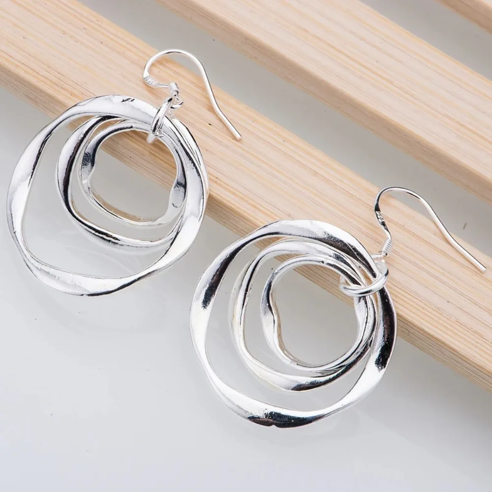 Charms 925 Sterling Silver Circle  Earring for Woman Lady Wedding Engagement Party Fashion Jewelry