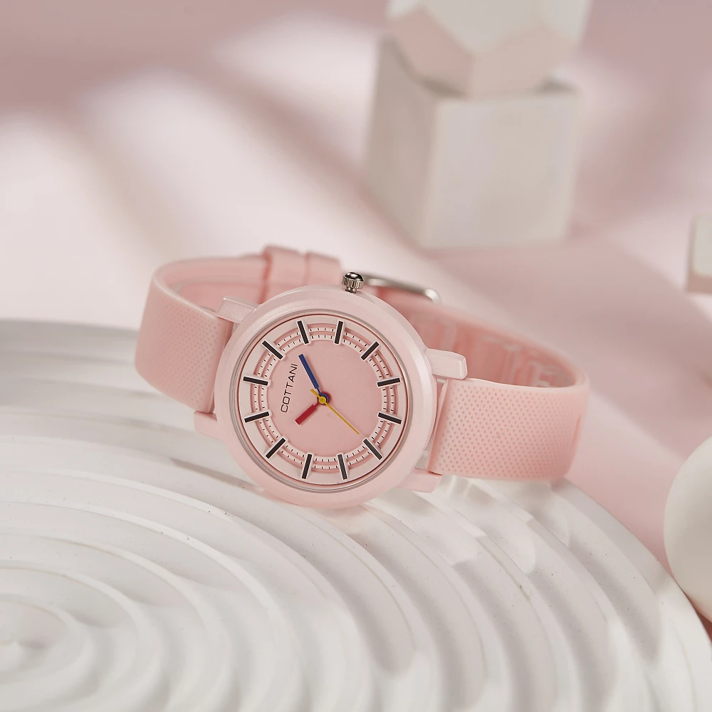 Fashion ladies watch silicone round contrast fashion college students watch ladies quartz watch