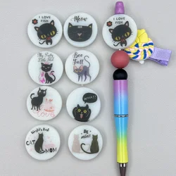 Luminous Silicone Beads para Teethe Bebê, Circular Série Cat, DIY String Pen, Mamilo Cadeias, Acessórios Jóias, Focal Beads, 10 Pcs