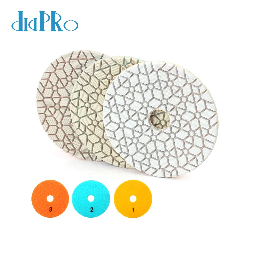 Flexível Diamante Polimento Almofadas Molhado Conjunto para Granito Quartzo Concreto Mármore Pedra Bancada Diapro 4