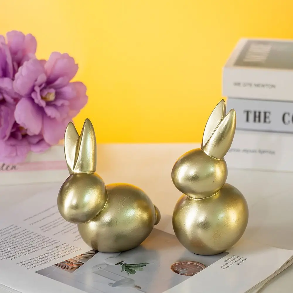 

Home Decoration Resin Golden Rabbit Ornament Modern Art Animal Sculpture Decorative Vintage Rabbit Statue Living Room