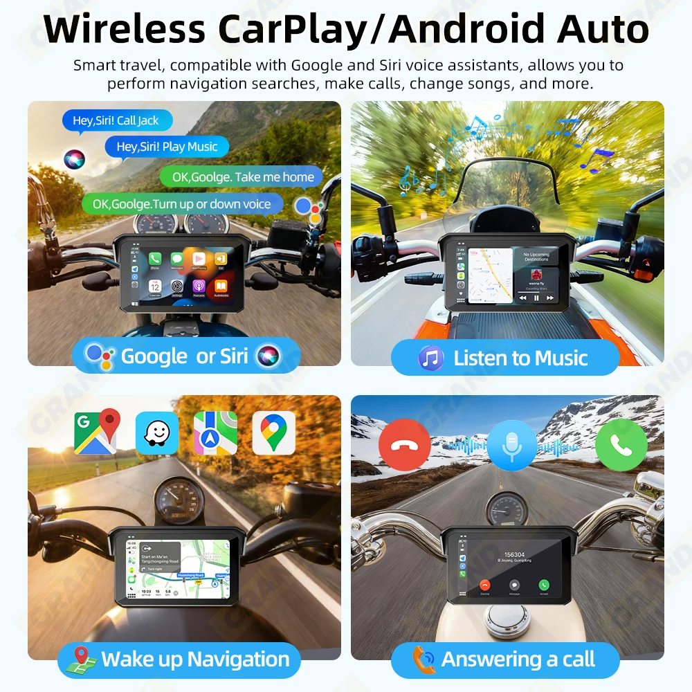 5 بوصة دراجة نارية لتحديد المواقع والملاحة IPX67 مقاوم للماء اللاسلكية CarPlay أندرويد السيارات محرك مسجل BSD دعم 2K + 1080P عدسة مزدوجة DVR