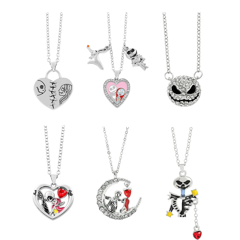 Disney The Nightmare Before Christmas Necklace Jack Skellington Sally Love Heart Neck Chain For Women Girls Jewelry Gifts