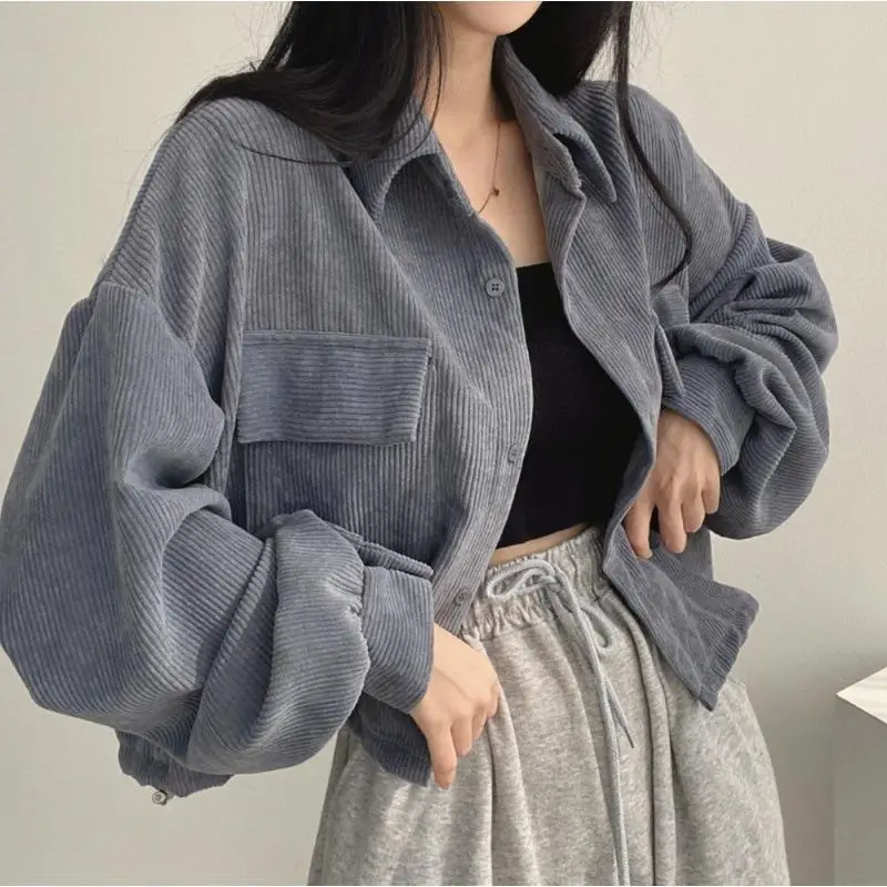 

Shirt Jacket Cropped Women Long Sleeve Jackets Oversized Harajuku Korean Fashion Female Loose Vintage Streetwear Cool Chic Coat