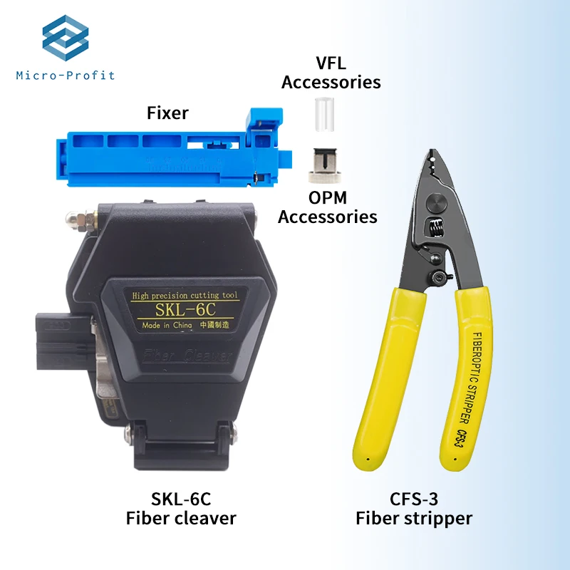 Imagem -05 - Ftth Fibra Óptica Tool Kit com Medidor de Potência Óptica Visual Fault Locator Vfl 10mw Fc6s Skl-6c Fibra Cleaver Wire Stripper 8pk326