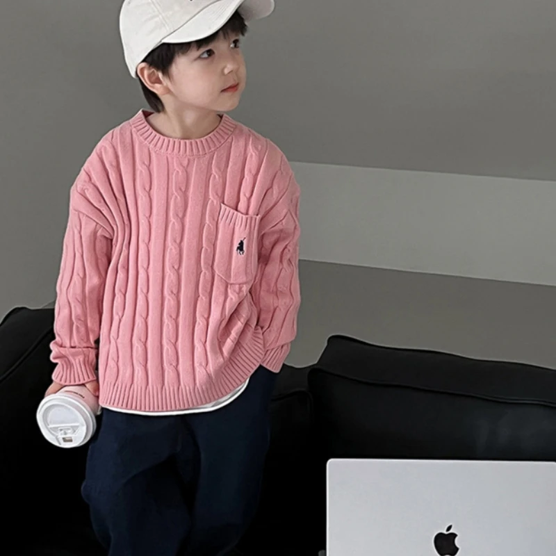 Boys Woolen Sweater Crochet Cotton Windbreak 2023 Solid Thicken Autumn Winter Pullover Outwear Children\'s Clothing