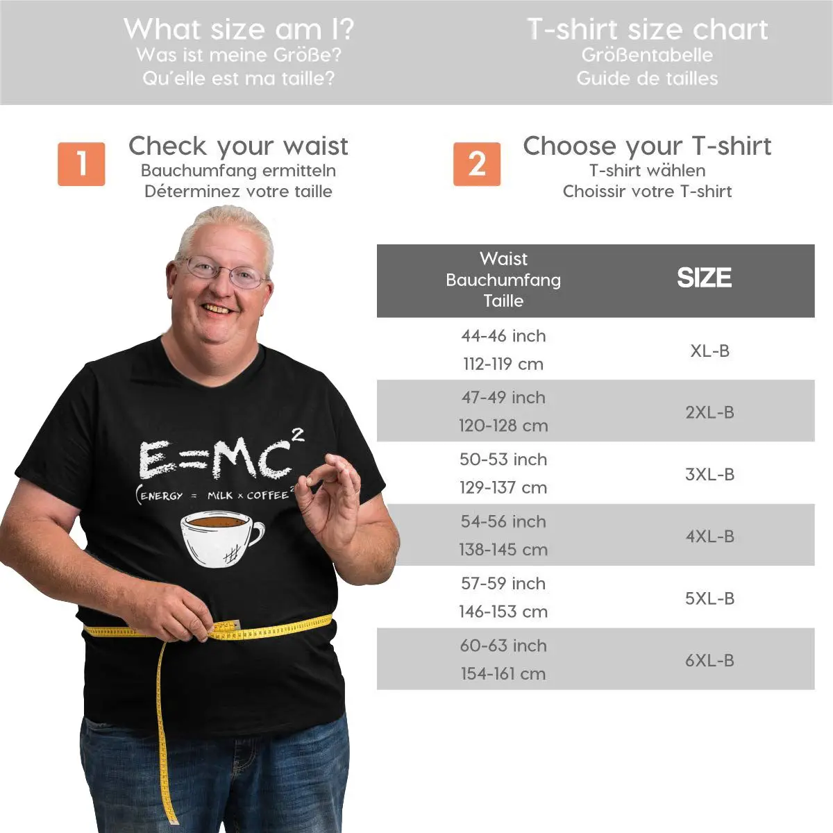 Energy=Milk+Coffee Physicist Formula E = MC2  T-Shirts for Men Cotton T Shirt Big Tall Tees Big Size 4XL 5XL 6XL Clothes