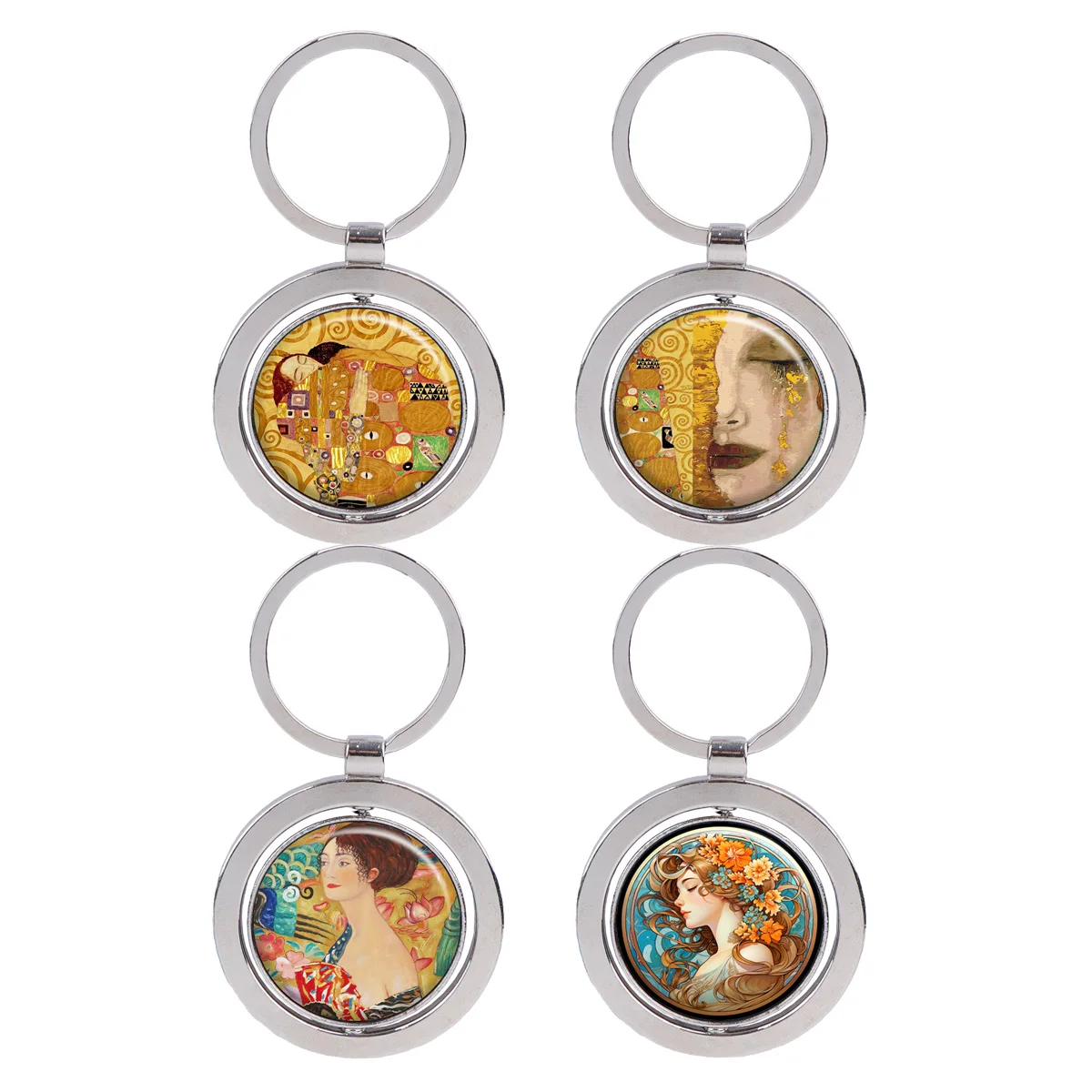 

Golden Painting Rotatable Metal Keychain Girl Motorcycles Cars Keys Decoration Can rotate 360 ° Fashion Circular Keyring Gifts