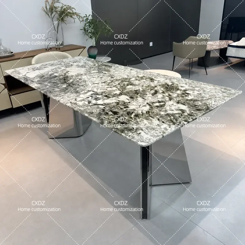 Green Diamond Natural Luxury Stone Dining Table Minimalist Household Restaurant Furniture Modern Simple Design for Home