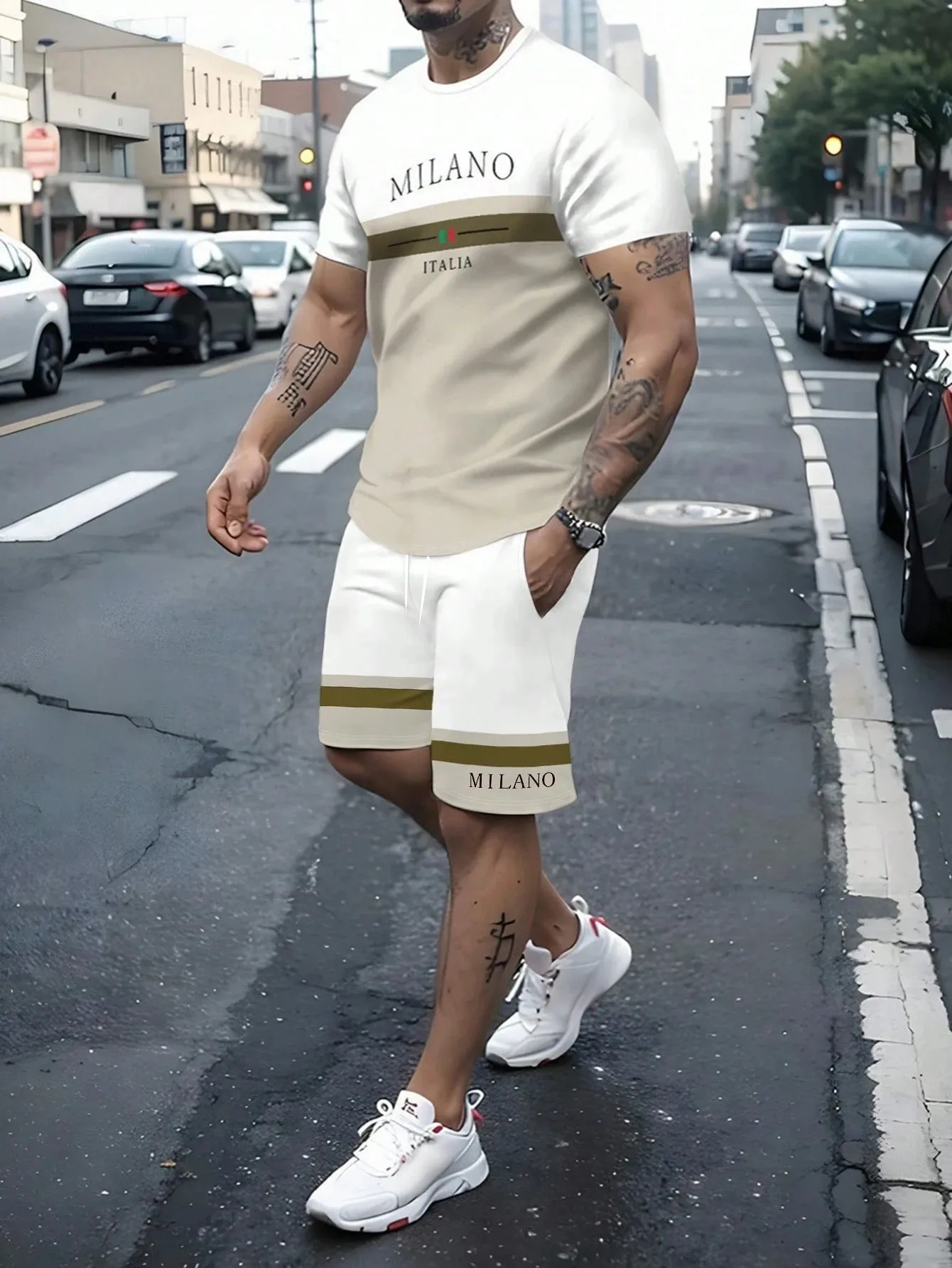 

2026 Summer New Men's Short-Sleeved Shorts Set with 3D Letter Pattern Printing - Street Casual Fashion Comfortable and Soft