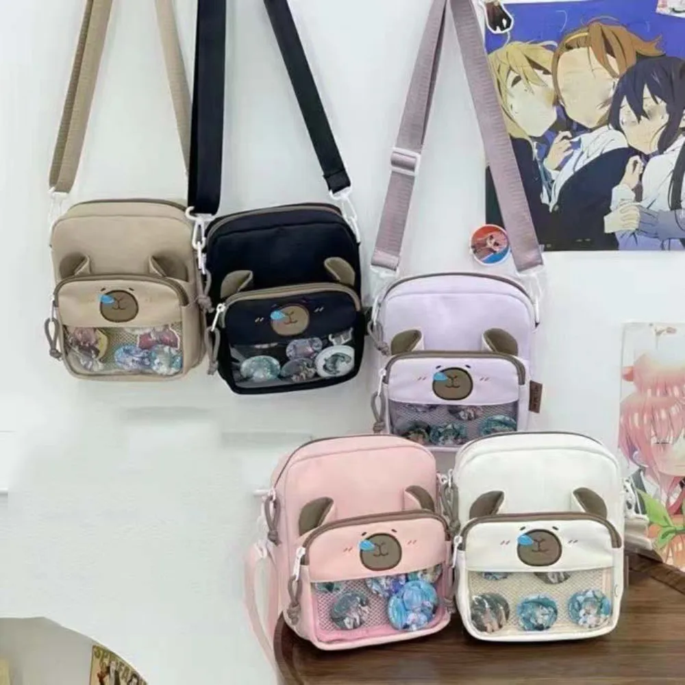 Cute PVC Capybara Ita Bag Wide Straps Waterproof Capybara Shoulder Bag Transparent Badges Cartoon Animal Daypack Friends