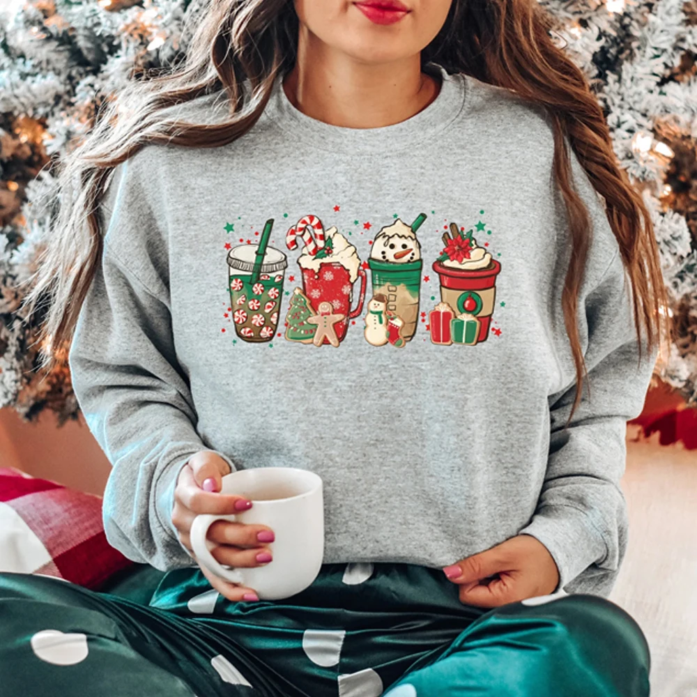 Christmas Coffee Hoodie Coffee Lover Gift Worker Winter Christmas Snowman Latte Coffee Pullover Hoodies Sweatshirt