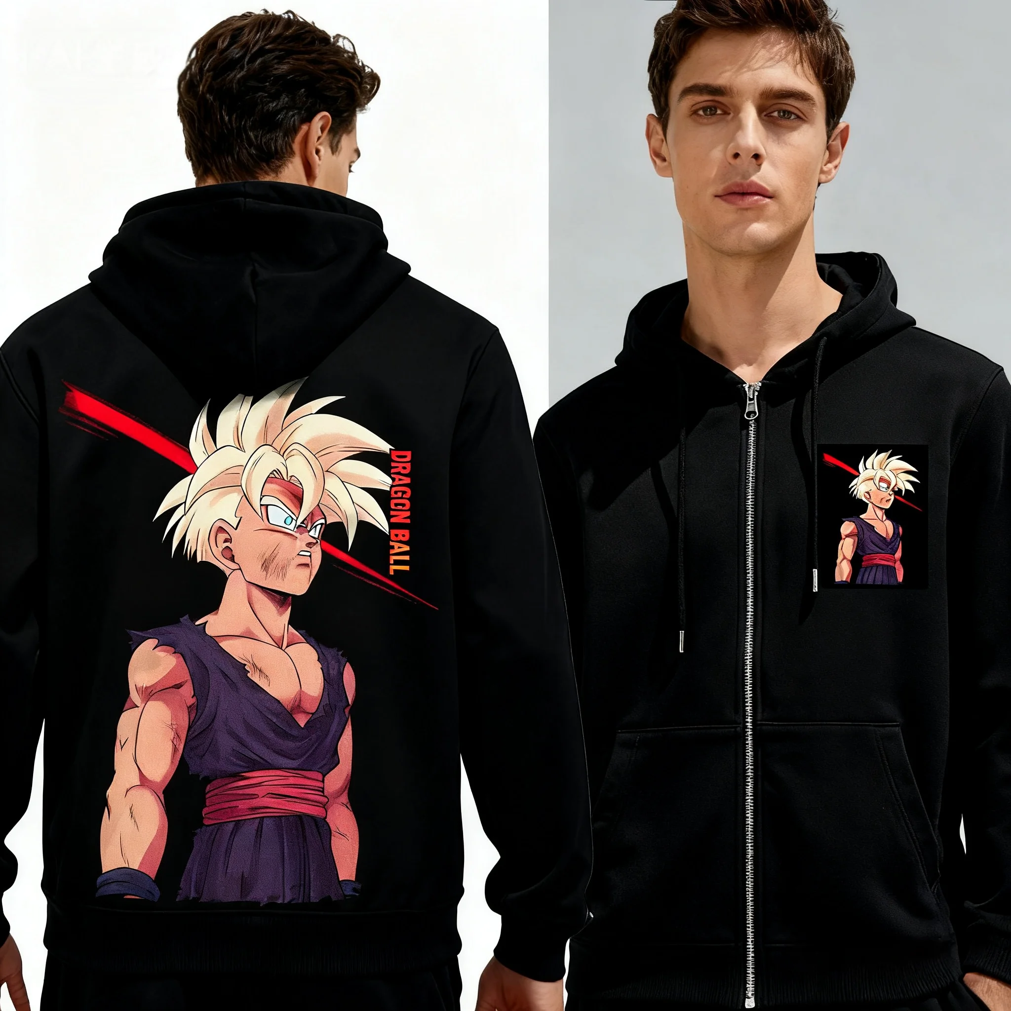 

Bandai Black Dragon Ball Hoodie Mens Cotton Zip Up Jacket Fleece Lined Warm Sweatshirt For Autumn Winter Casual Outing