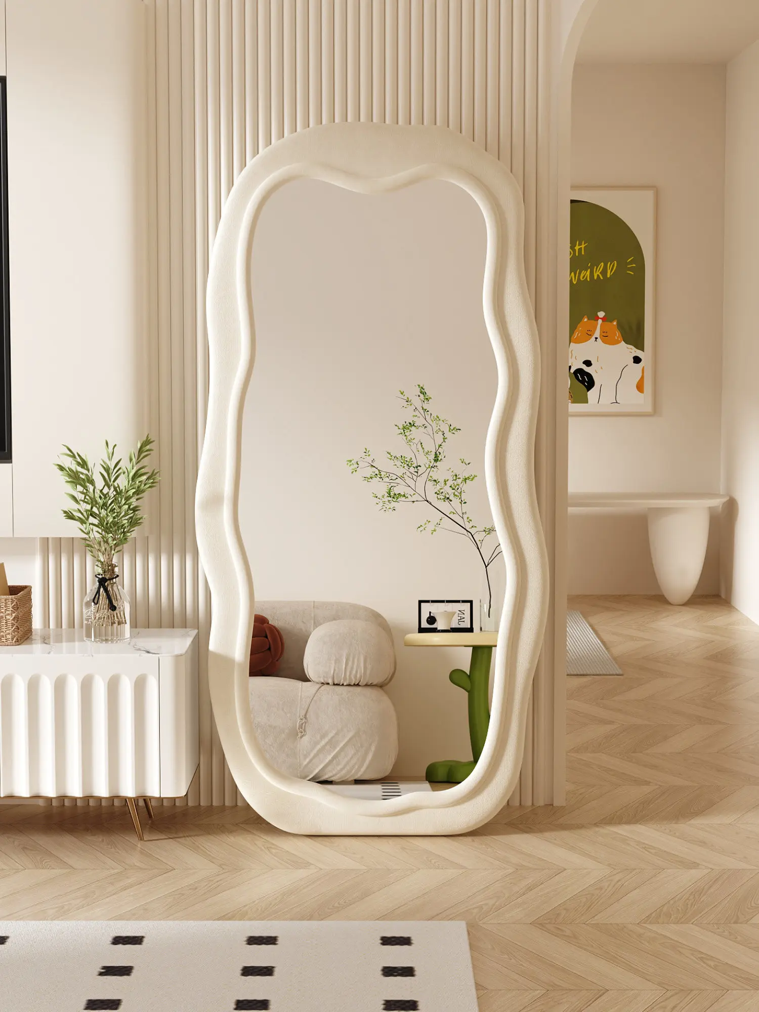 Cream wind creative full body mirror floor mirror household girls bedroom special-shaped full-length mirror