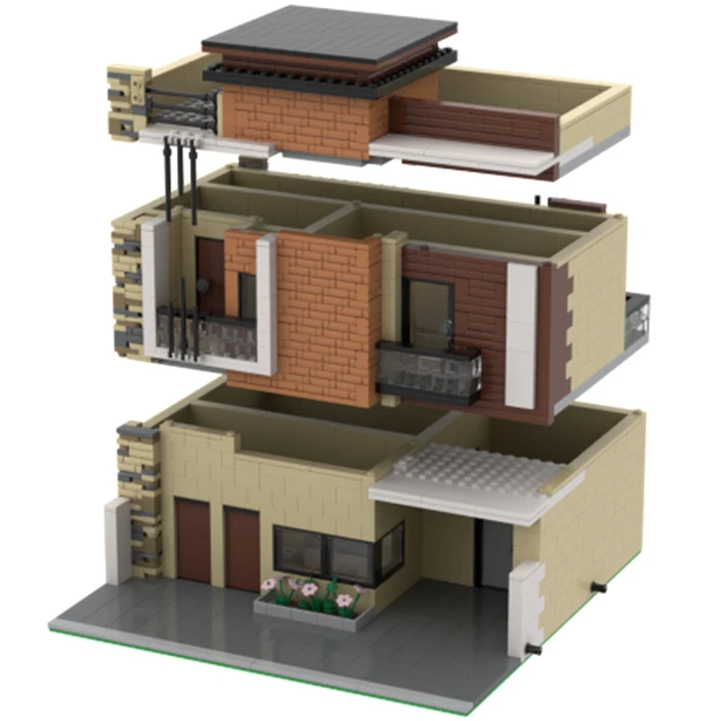 2219 Stück MOC Modernes Haus Modulare Gebäude Bausteine Weihnachtsgeschenk Formung und Zusammenarbeit Spielzeug Familienfreundliches DIY