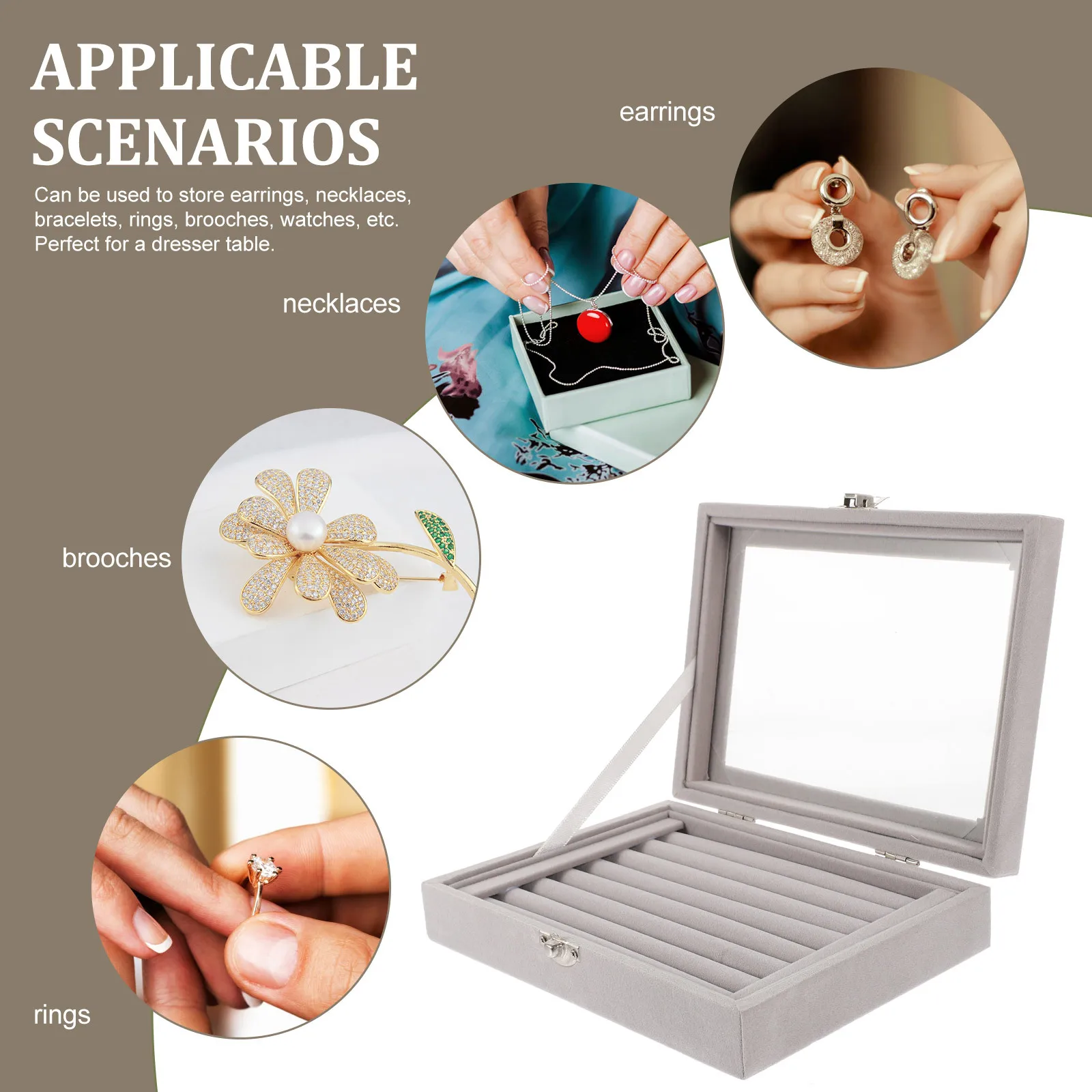 

Jewelry Ring Organizer Clear Lid Multifunctional Necklace Earring Box for Storage Protection Jewelry Display Case