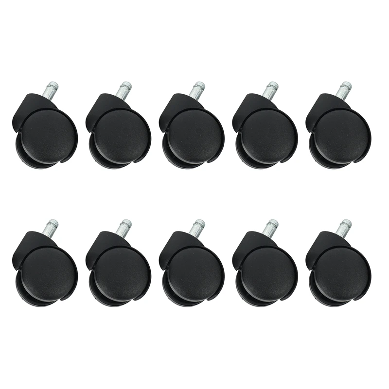 

50Mm Office Chair Roller Castor Wheels - Set Of 10 - Black