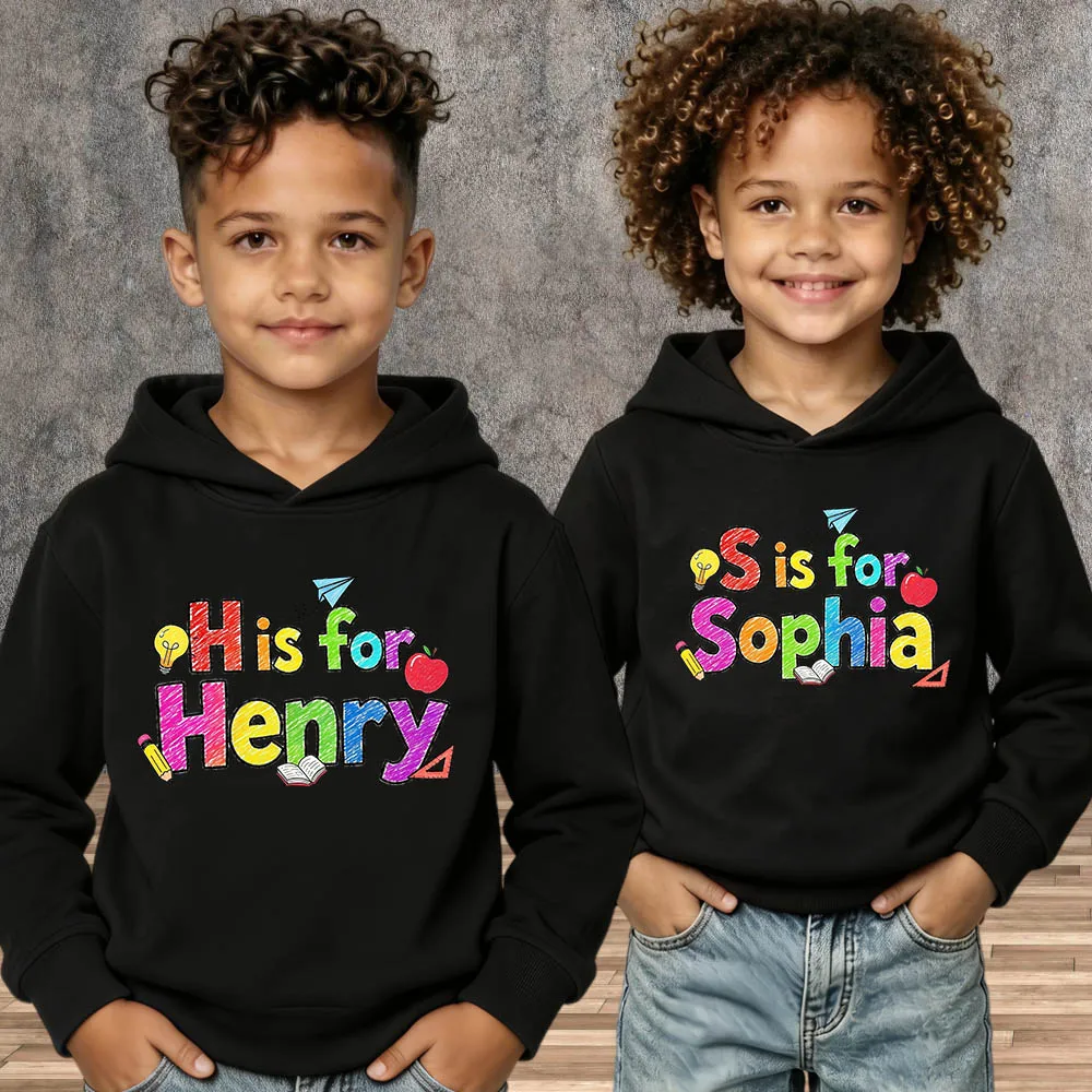 Custom Name Kids Sweatshirt Back To School Personalized First Day of School Hooded Jumper Tops Boys Girls Children Hoodies