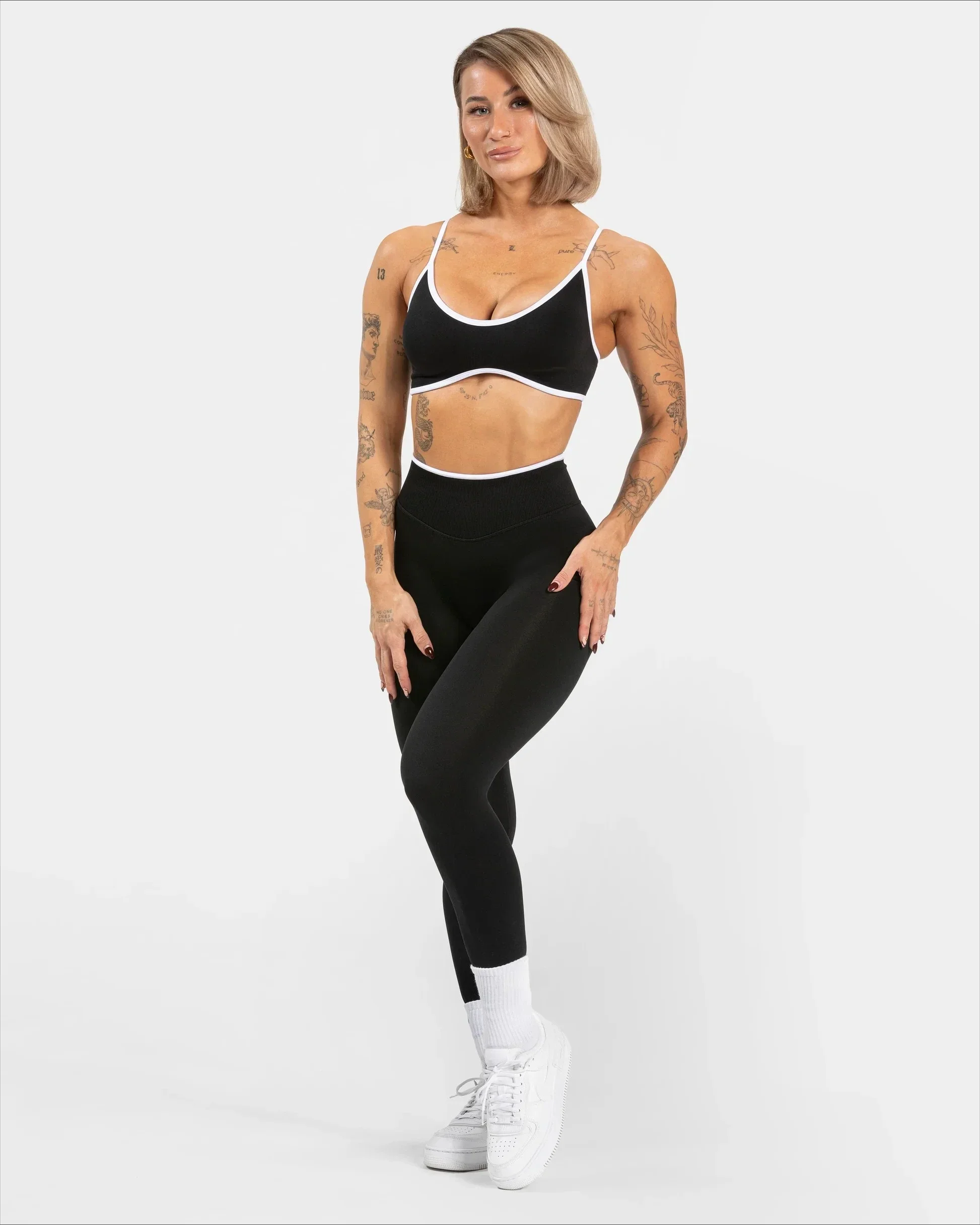 Nahtlose Sport-Leggings für Damen, weißer Rand, Taille, eng, hohe Taille, Hüftheben, Yoga-Hose, Fitnessstudio, Lauftraining, einfarbige Hose – Detail 20