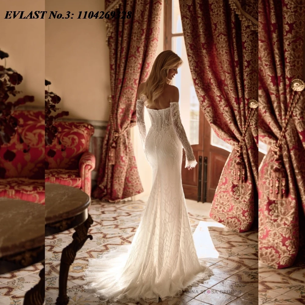 

EVLAST индивидуальное романтическое свадебное платье русалки с кружевной аппликацией и кристаллами, блестками и бисером, свадебное платье Vestidos De Novia E3W78