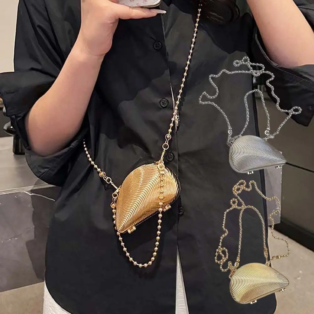 

Casual Elegant Banquet Chain Bag Silver 3D Ladies Crossbody Bag Waterproof Luxury Metal Shell Handbag Shopping