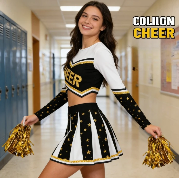 Women's Cheerleading One-Piece Dress Performance Outfit Sports Competition Cheer Costume School Stage Dance Uniform Set