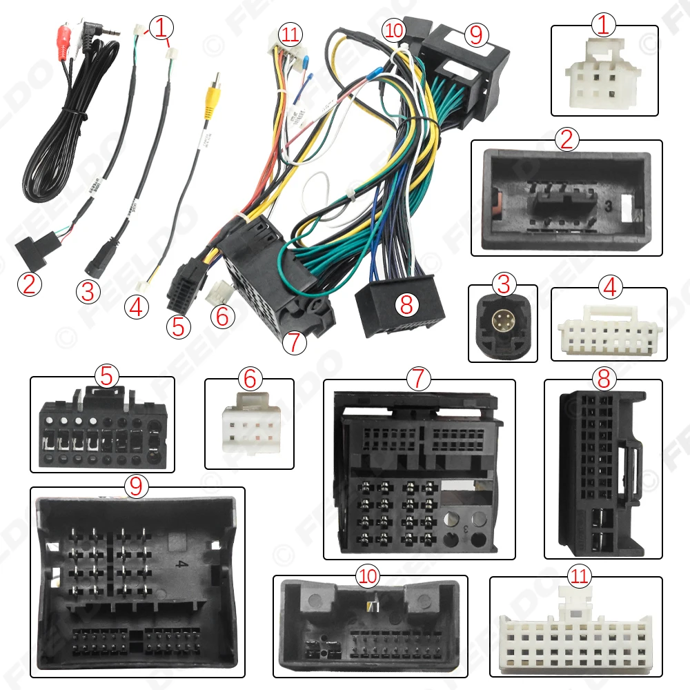 Car 16pin Power Cord Wiring Harness Adapter LVDS For Audi Q5/A4L/A1 (11-15) Medium/Low Level Trim Stereo