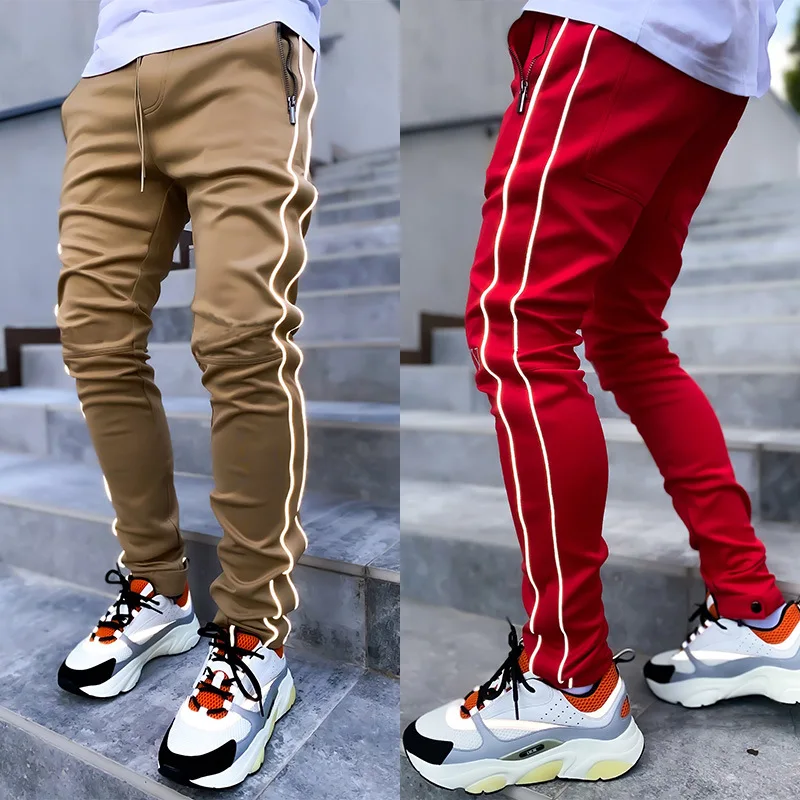 Spring and Autumn Workwear Pants Men\'s Fashion Brand Elastic Multi-Bag Reflective Straight Sports Fitness Casual Trousers