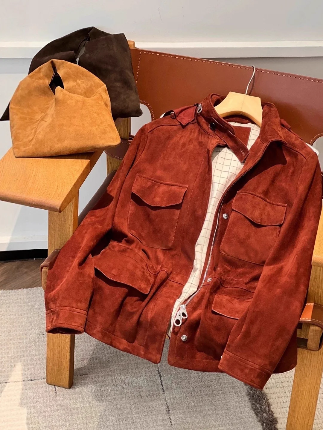 

Редкая замшевая кожаная куртка, женское пальто большого размера из натуральной кожи, осеннее европейское пальто для поездок на работу, ветер, мульти ket, боковая молния