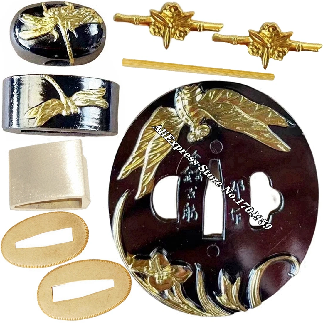 Um terno de libélula tsuba guarda espada japonesa alça peças liga menuki fuchi kashira habaki seppa katana conjunto completo acessórios diy