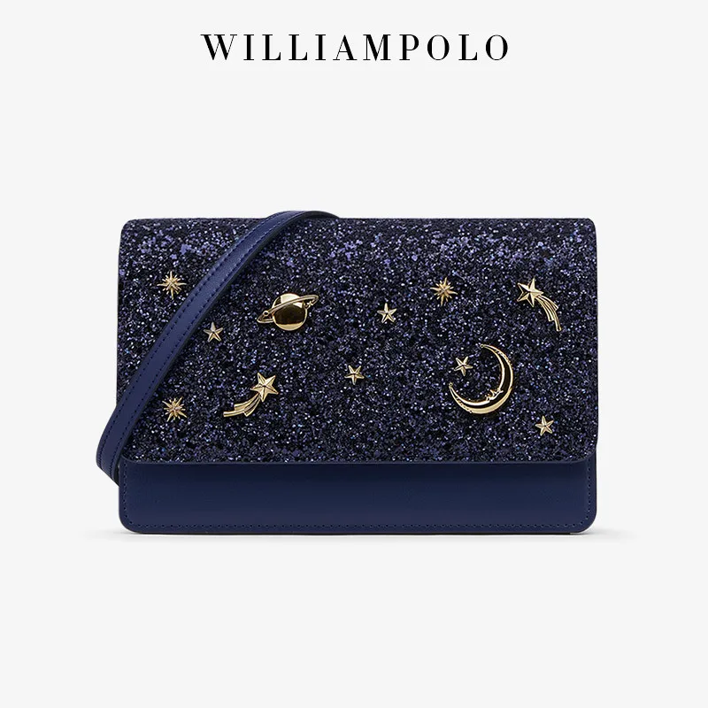 WILLIAMPOLO Designer Women Bag Fashion Retro Womens Shoulder Bag Starry Sequins Crossbody Bags Leather Women\'s Branded Bag 2022