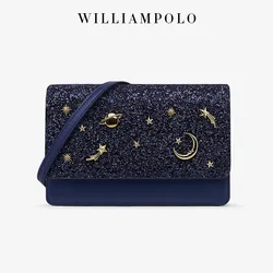 WILLIAMPOLO Designer Women Bag Fashion Retro Womens Shoulder Bag Starry Sequins Crossbody Bags Leather Women's Branded Bag 2022