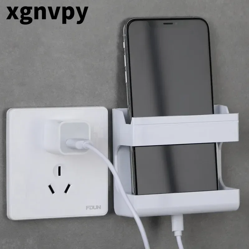 Xgnvpy Wall Shelf Organizer Remote Control Mobile Charging Station Punch Free Adhesive Home Gadgets Storage Box for Living Room