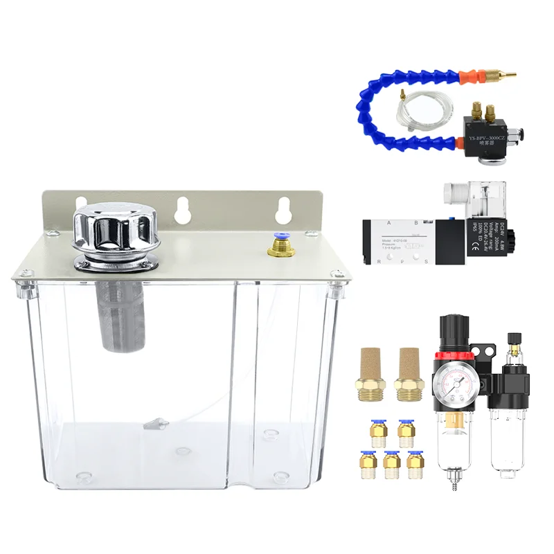 CNC Machine Tool Pneumatic Sprayer Water Pipe Oil Pump Lubrication System Low Pressure Water Spray Transparent 3L or 6L Oil Tank