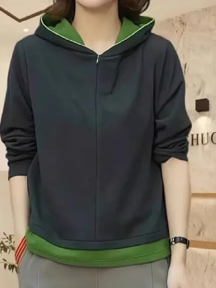 

Korean Japanese High End Hoodie Women's plus Size Zipper Slimming Trendy Base Layer Top Casual Loose Fit Long Sve Sweatirt