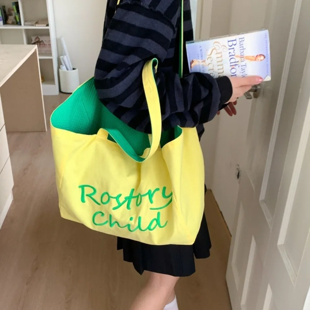 

Solid Color Double-sided Tote Bag Versatile Large Capacity Canvas Shoulder Bag Casual Letter Embroidery Women's Handbag