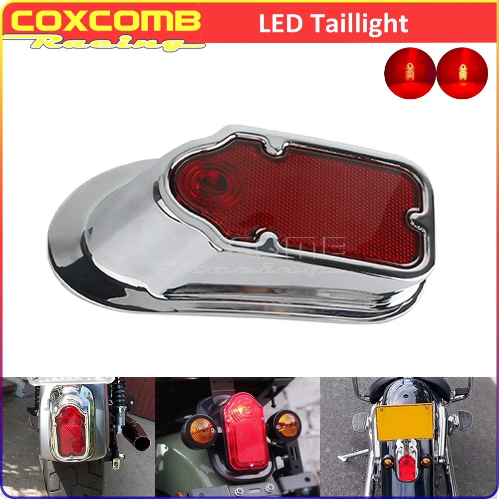 Motorcycle LED Tail Light For Honda Shadow Yamaha V-Star Kawasaki Vulcan Suzuki Boulevard Tombstone Rear Taillight Stop Lighting