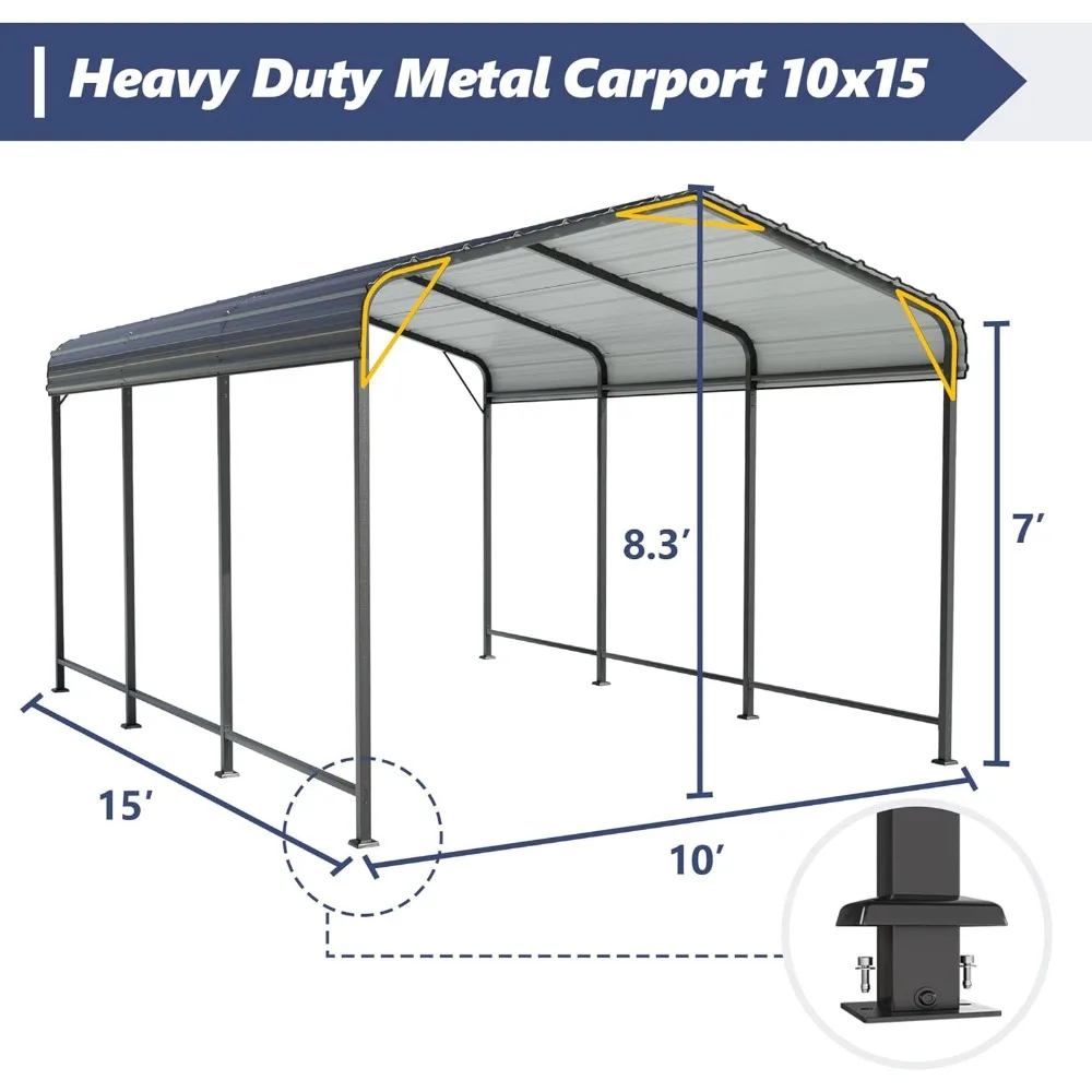 Carport Heavy Duty Metal Carport Canopy with Galvanized Steel Roof, Outdoor Garage Car Shelter Shade for Car, Truck and Boats