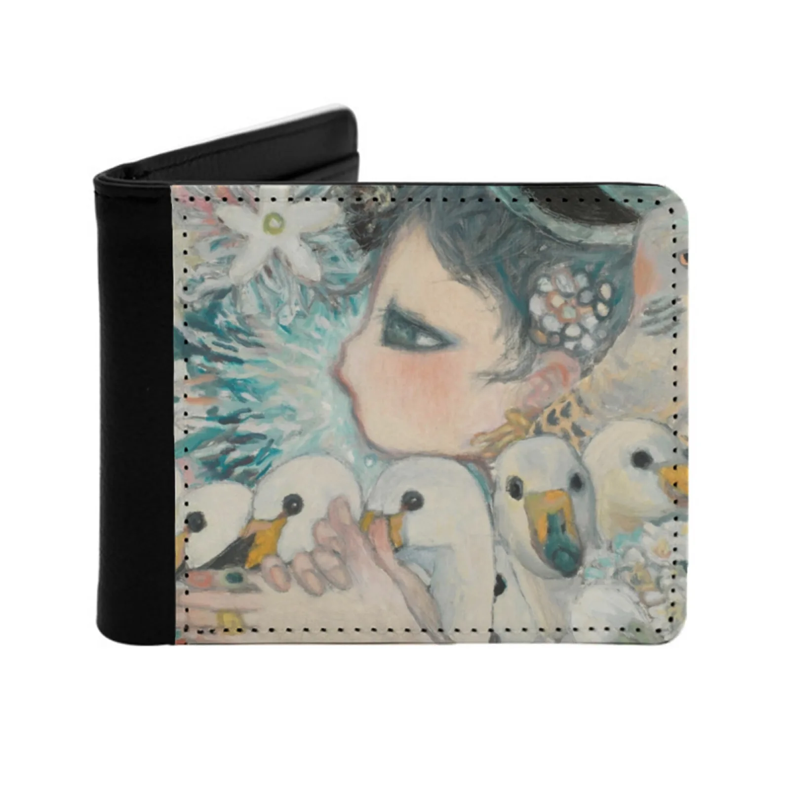 

Many Goose Personalized Men's Leather Wallet Card Money Bag Pu Leather Wallet Abstract Classic Aya Surrealism Portrait Japan