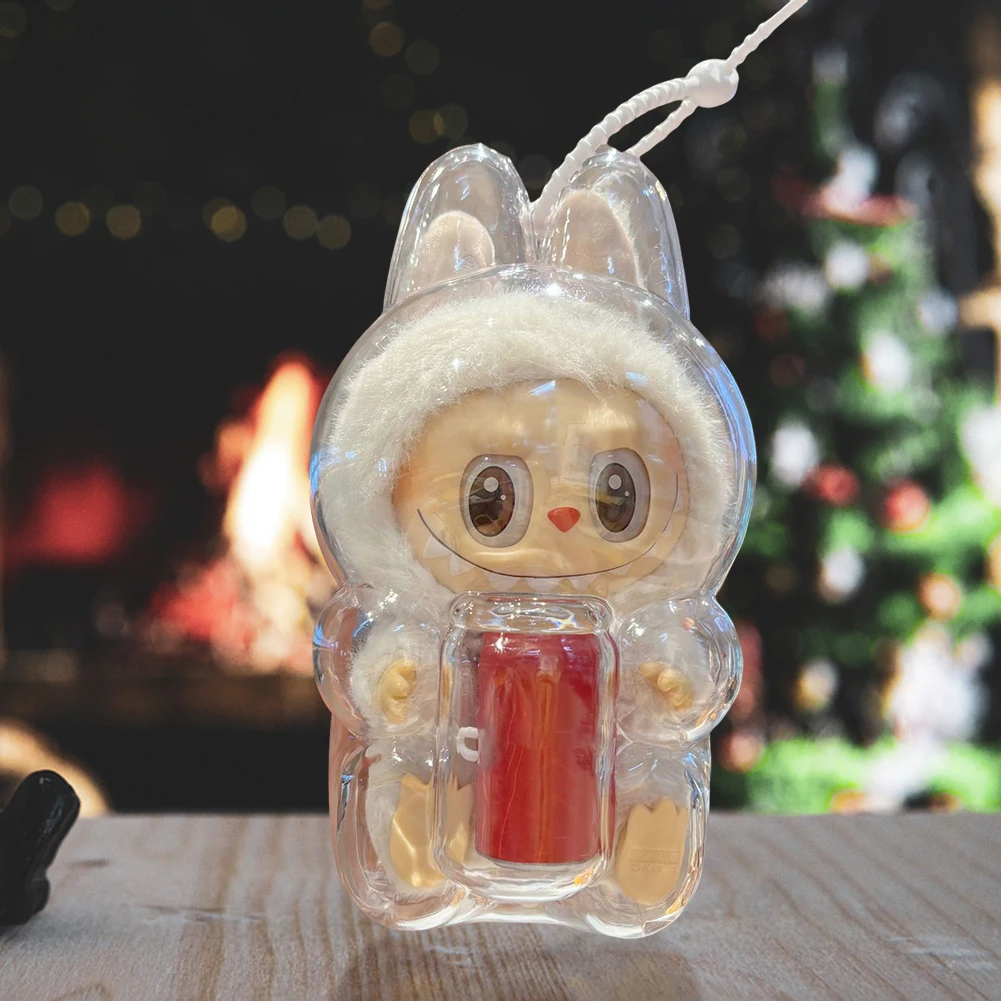 Estuche protector transparente, caja de almacenamiento, cubierta de exhibición de peluche de elfo bonito de plástico para juguete de monstruo Labubu