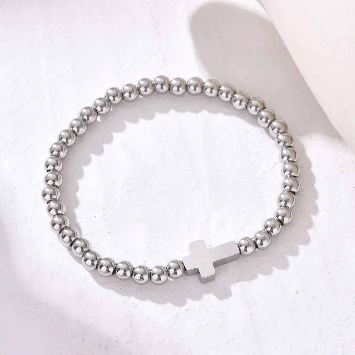 

Classic Cross Bracelet for Women And Men Stainless Steel round Beads Christ Faith Jewelry Unisex