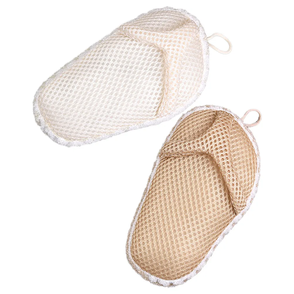 2Pcs Exfoliating Shower Scrubber Slipper Design Finger Slot Body Wash Cloth Quick Drying Hanging Rope Exfoliating Bath Towel