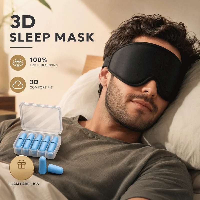 Eye Mask for Sleeping - 3D Sleep Mask Light Blocking - Adjustable Strap ,With Foam Earplugs